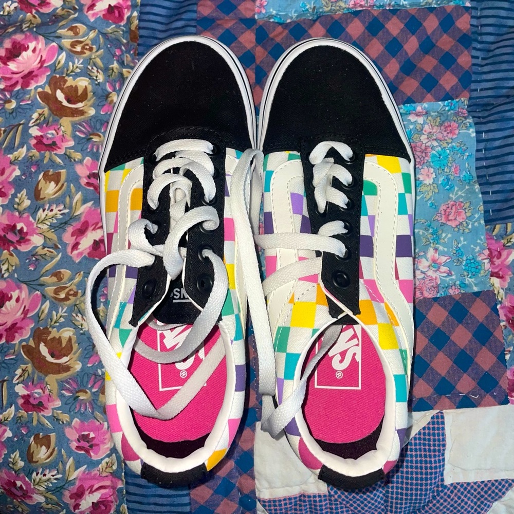 Rainbow Checkered Vans Women’s Size 5